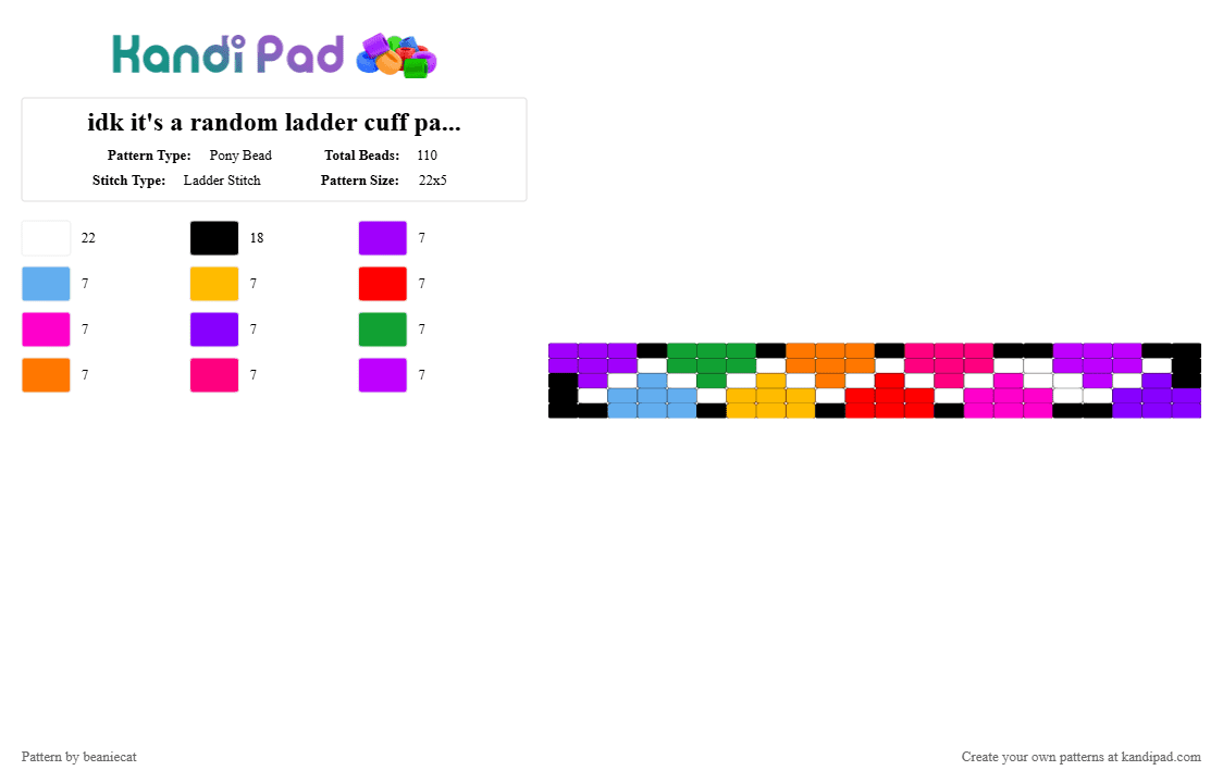 idk it\'s a random ladder cuff pattern - Pony Bead Pattern by beaniecat on Kandi Pad - purple,orange,pink
