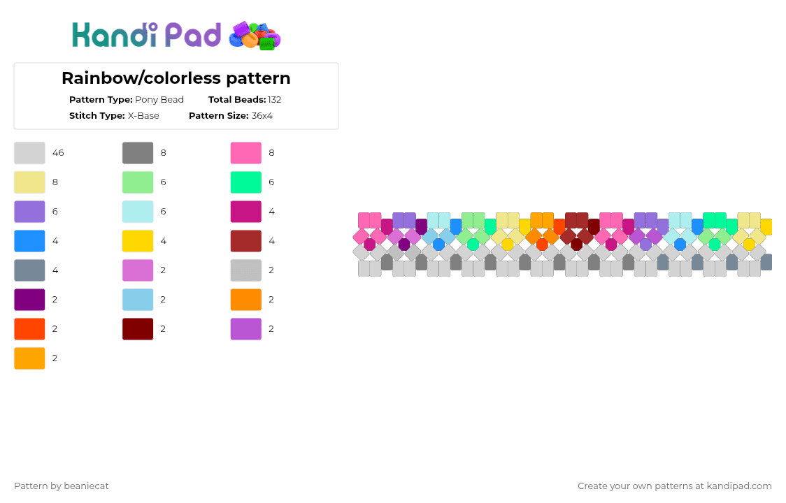 Rainbow/colorless pattern - Pony Bead Pattern by beaniecat on Kandi Pad - white,pink,light blue,yellow,colorful