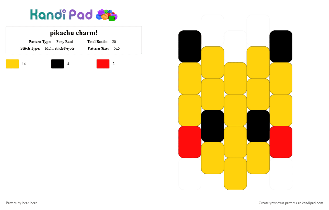 pikachu charm! - Pony Bead Pattern by beaniecat on Kandi Pad - yellow