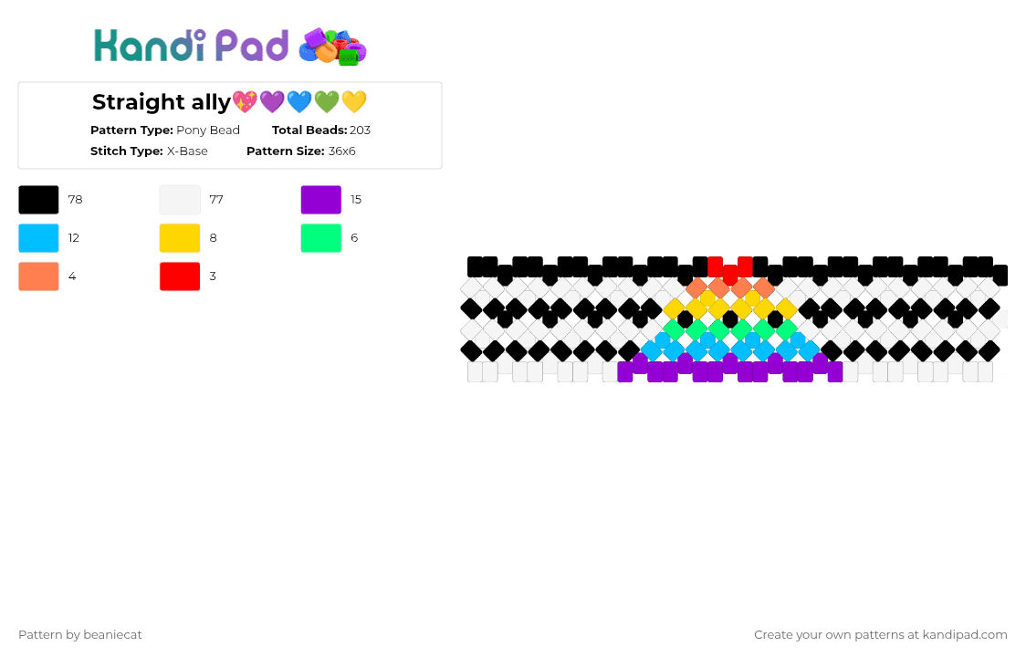 Straight ally💖💜💙💚💛 - Pony Bead Pattern by beaniecat on Kandi Pad - white,yellow,light blue,purple