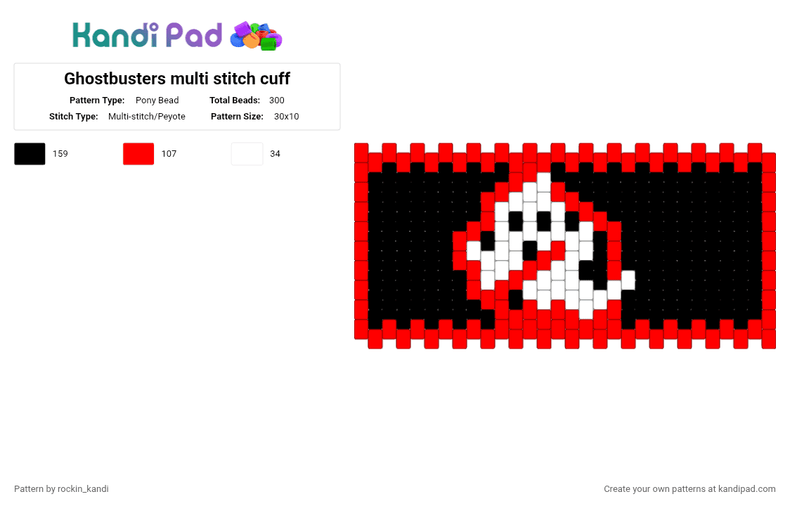 Ghostbusters multi stitch cuff - Pony Bead Pattern by rockin_kandi on Kandi Pad - red