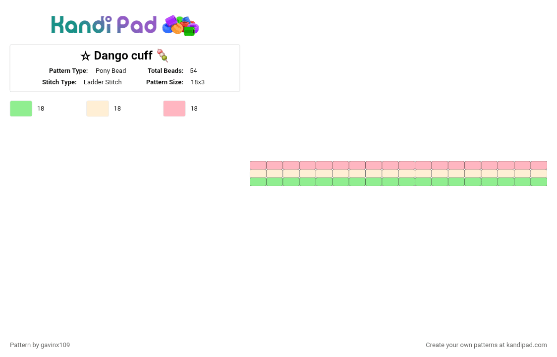 ☆ Dango cuff 🍡 - Pony Bead Pattern by gavinx109 on Kandi Pad - beige, pink, teal