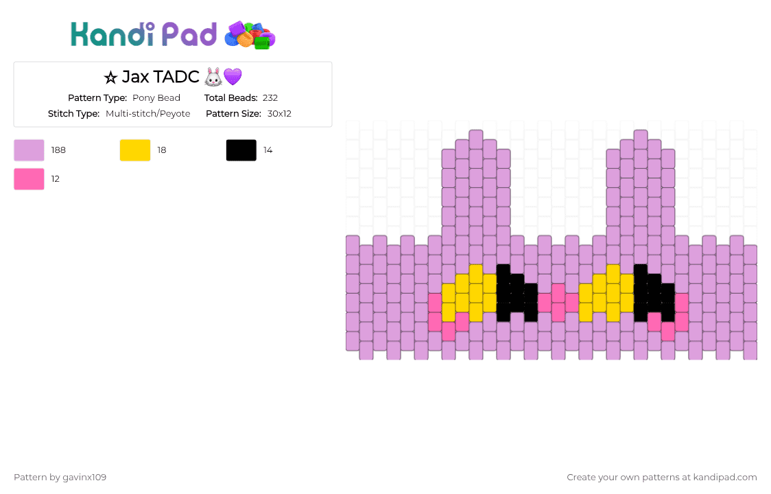 ☆ Jax TADC 🐰💜 - Pony Bead Pattern by gavinx109 on Kandi Pad - pink