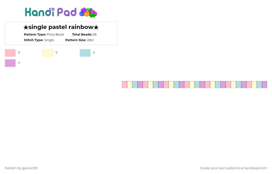 ★single pastel rainbow★ - Pony Bead Pattern by gavinx109 on Kandi Pad - pink,rainbow,single,pony beads,pastel,cute