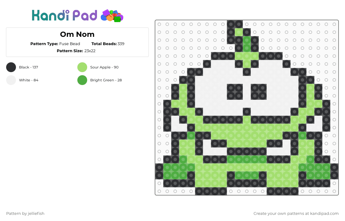 Om Nom - Fuse Bead Pattern by jelliefish on Kandi Pad - white,green