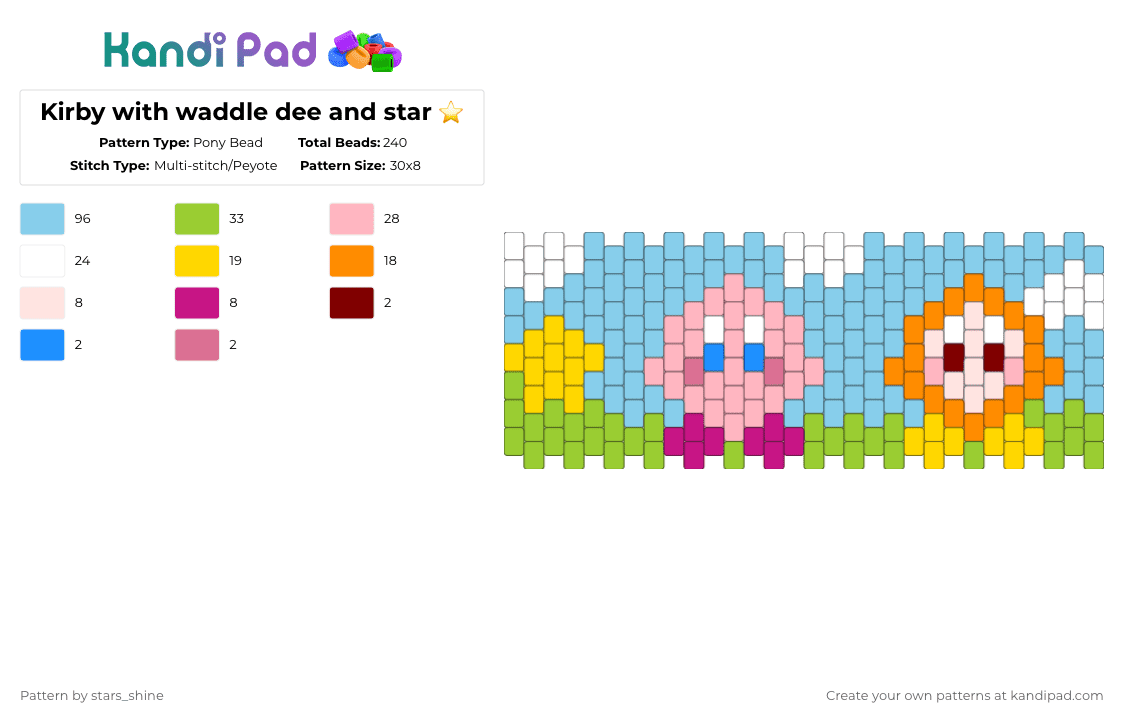 Kirby with waddle dee and star ⭐️ - Pony Bead Pattern by stars_shine on Kandi Pad - light blue,green,pink