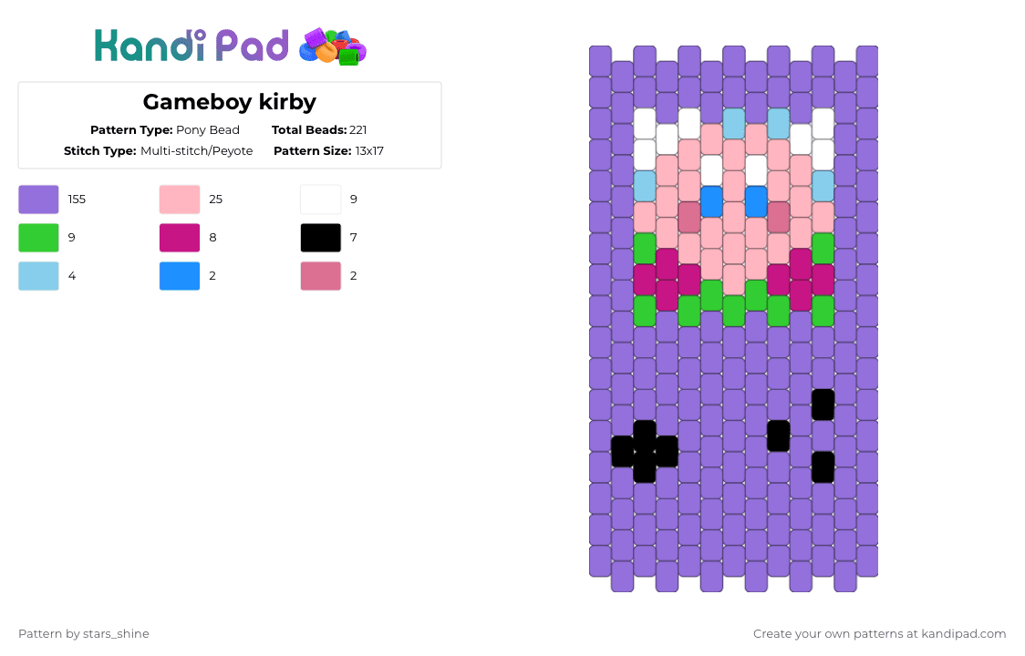 Gameboy kirby - Pony Bead Pattern by stars_shine on Kandi Pad - purple