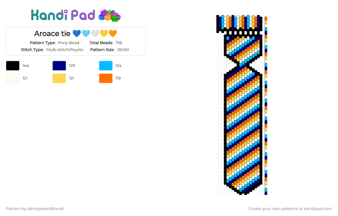 Aroace tie 💙🩵🤍💛🧡 - Pony Bead Pattern by dandysworldkandi on Kandi Pad - light blue,yellow,purple,orange