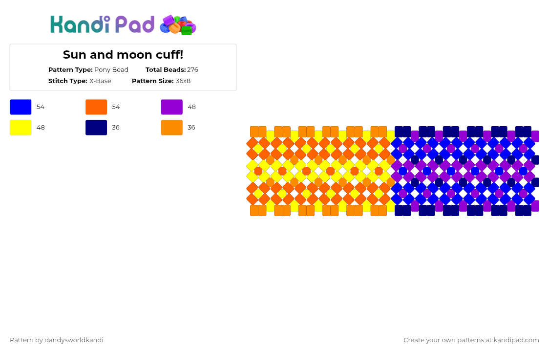Sun and moon cuff! - Pony Bead Pattern by dandysworldkandi on Kandi Pad - purple,orange