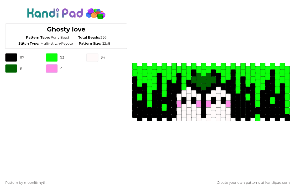 Ghosty love - Pony Bead Pattern by moonlitmyth on Kandi Pad - green