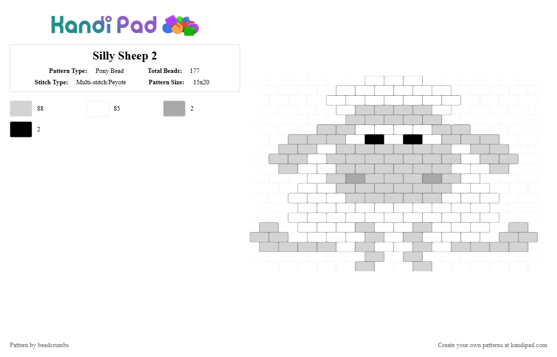 Silly Sheep 2 - Pony Bead Pattern by beadcrumbs on Kandi Pad - white,sheep,brick stitch,cute,animal pattern