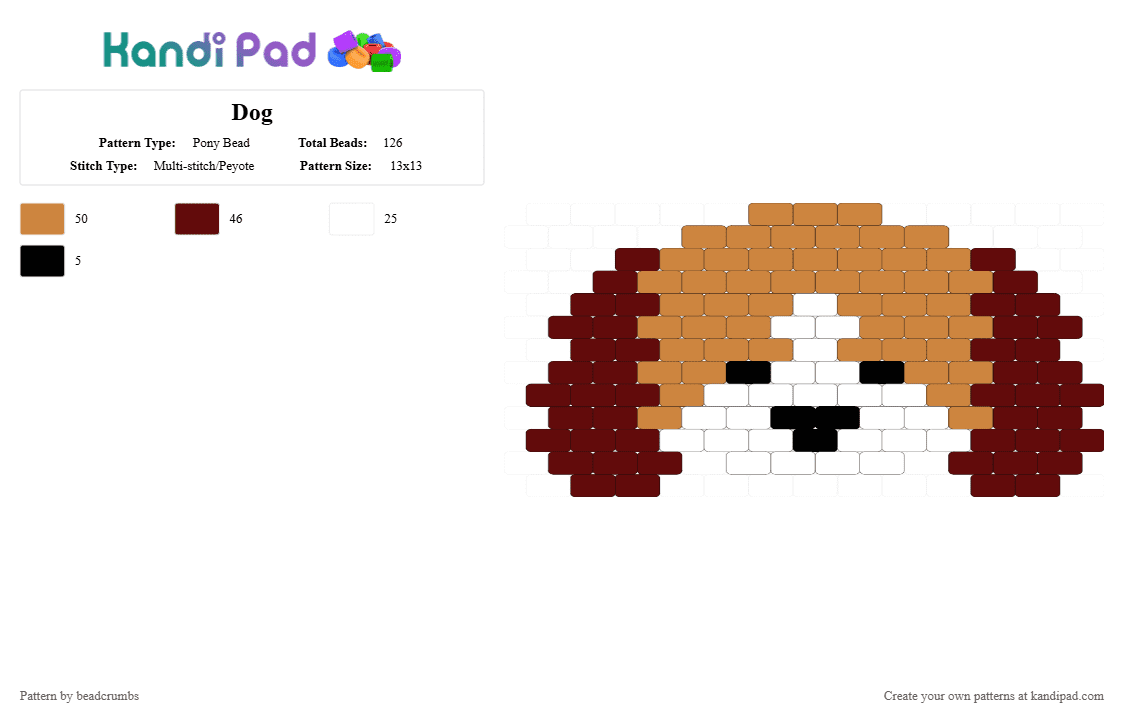 Dog - Pony Bead Pattern by beadcrumbs on Kandi Pad - orange,brown,dog pattern,brick stitch,animal pattern,cute,seed beads