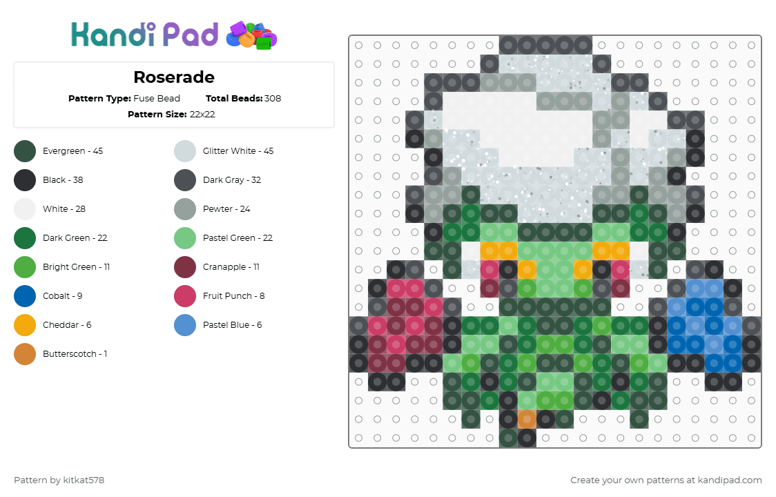 Roserade - Fuse Bead Pattern by kitkat578 on Kandi Pad - gray,green,teal,pokemon,roserade