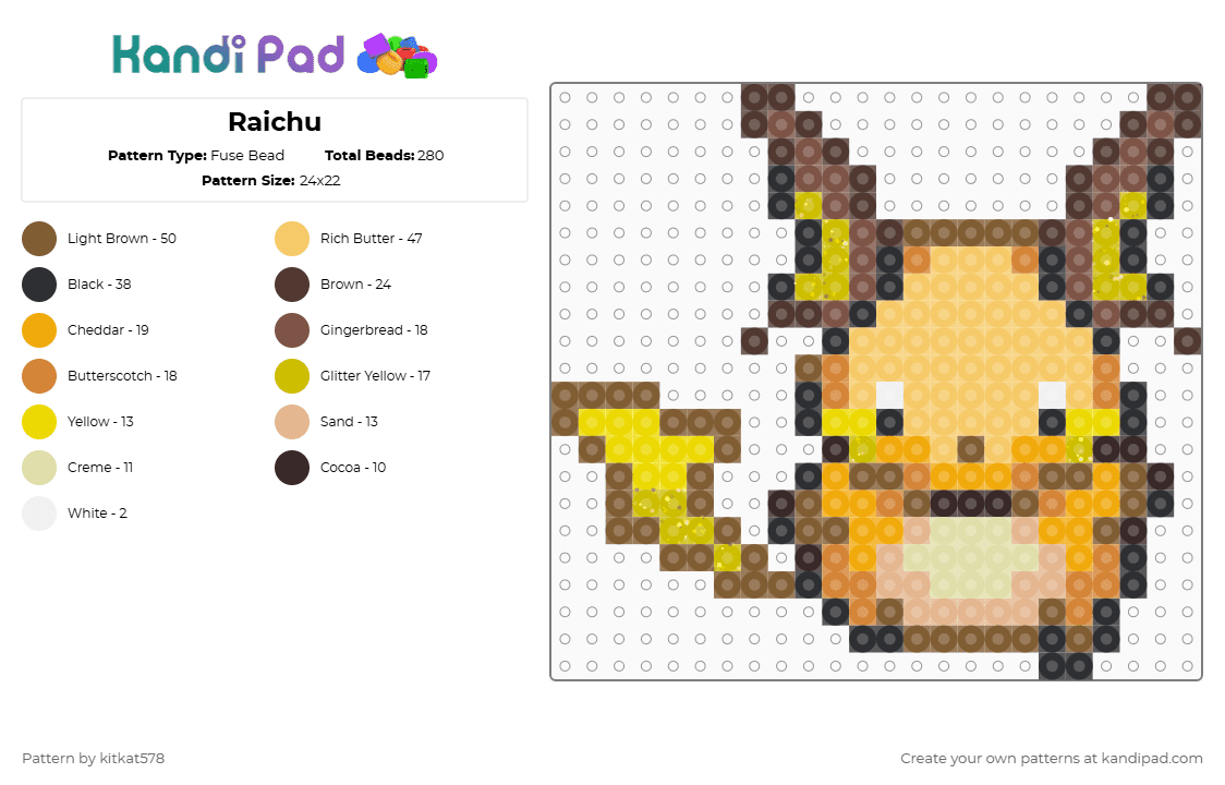Rachu Pattern Raichu Fuse Bead Pattern - Kandi Pad | Kandi Patterns, Fuse Bead ...
