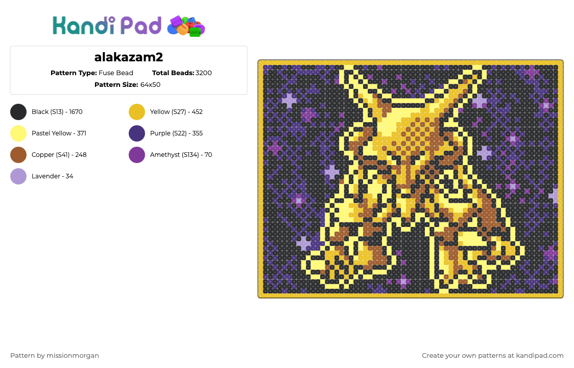 alakazam2 - Fuse Bead Pattern by missionmorgan on Kandi Pad - black,yellow,alakazam,pokemon
