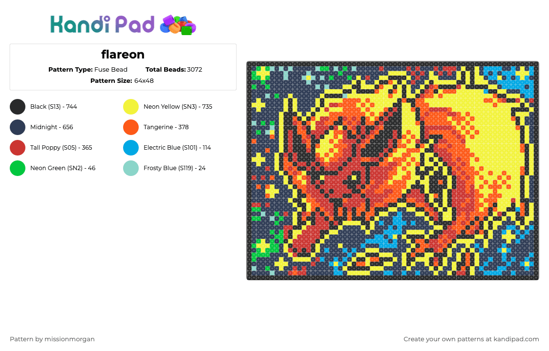 flareon - Fuse Bead Pattern by missionmorgan on Kandi Pad - purple,yellow,red,orange,pokemon,flareon