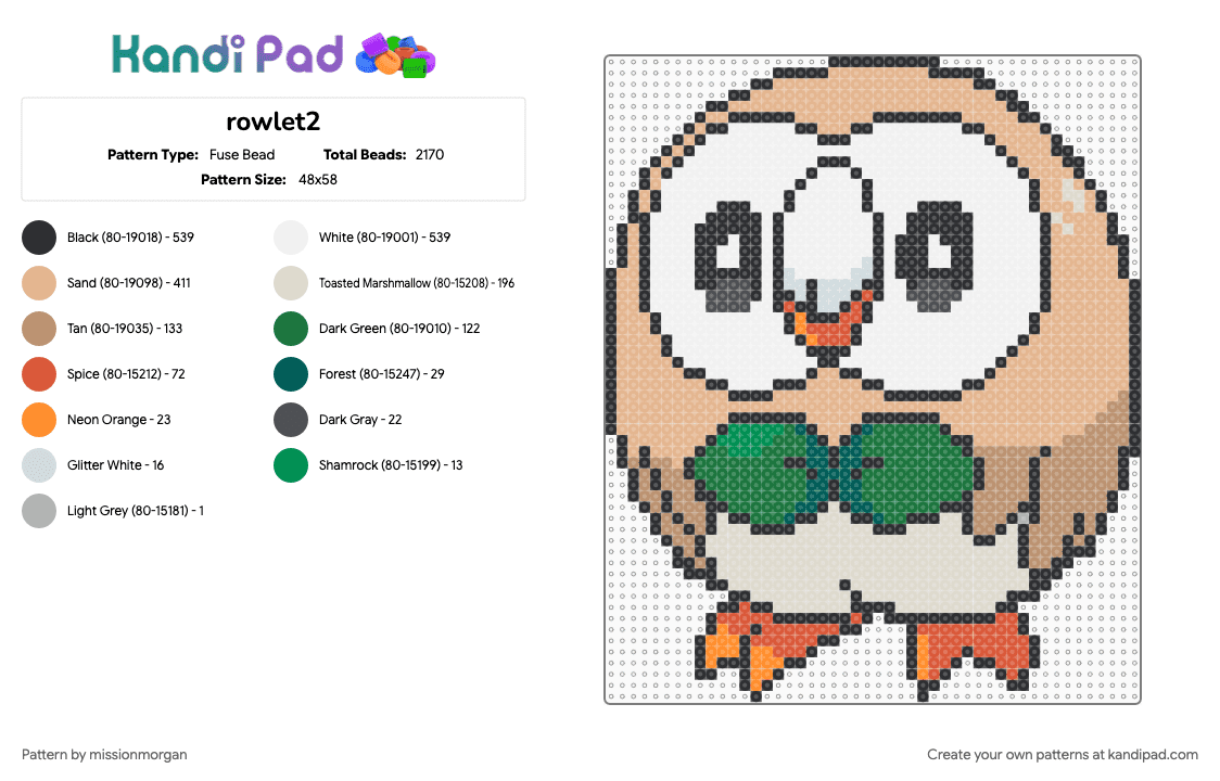 rowlet2 - Fuse Bead Pattern by missionmorgan on Kandi Pad - beige