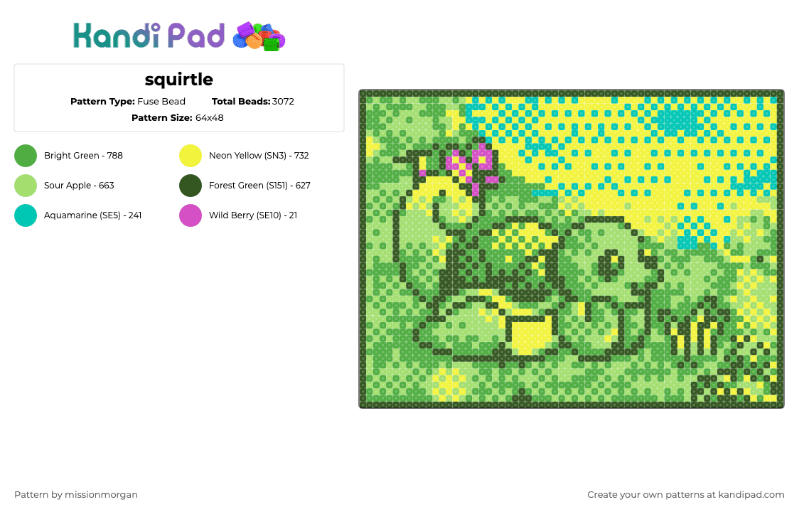 squirtle - Fuse Bead Pattern by missionmorgan on Kandi Pad - gold,green,yellow