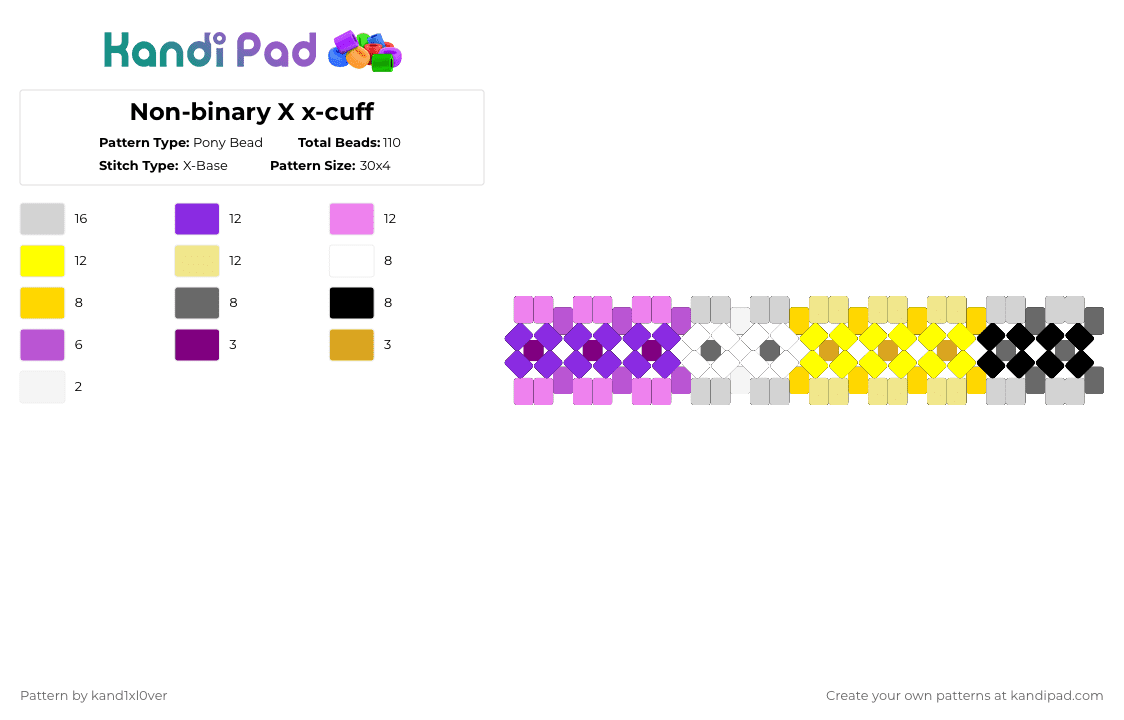Non-binary X x-cuff - Pony Bead Pattern by kand1xl0ver on Kandi Pad - pink,yellow