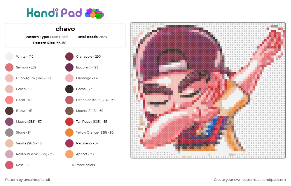 chavo - Fuse Bead Pattern by unsaintedkandi on Kandi Pad - dab,cool,hat,hands,pink