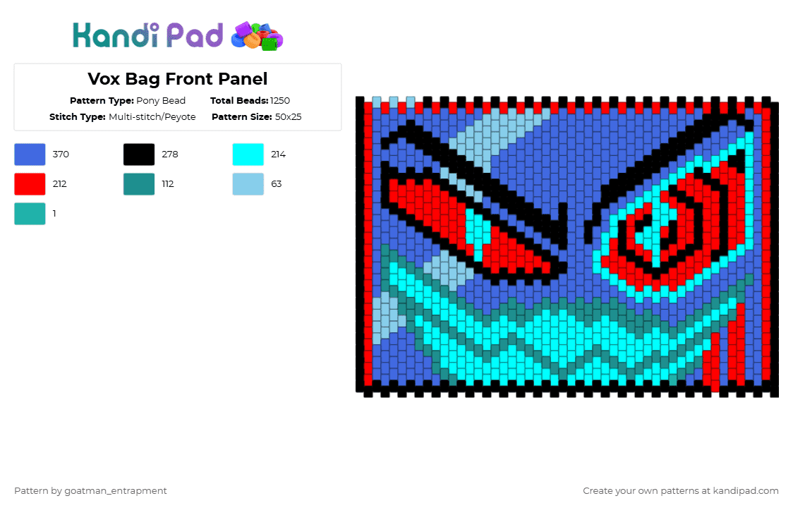 Vox Bag Front Panel - Pony Bead Pattern by goatman_entrapment on Kandi Pad - light blue,blue,hazbin hotel,vox,v