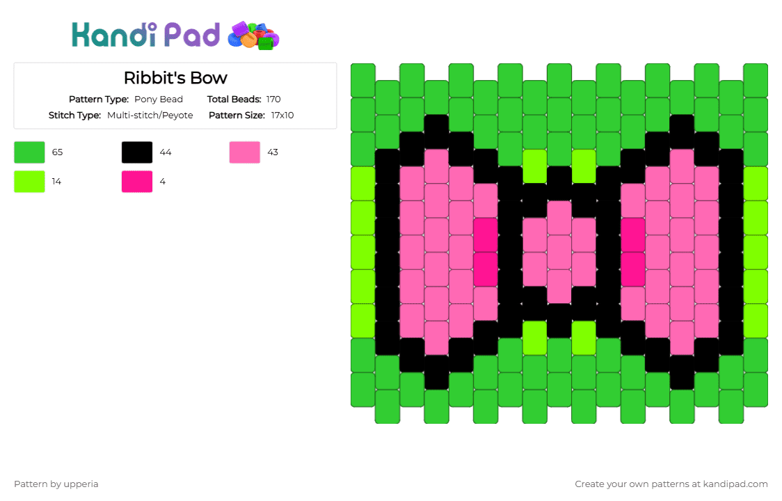 Ribbit\'s Bow - Pony Bead Pattern by upperia on Kandi Pad - pink,green