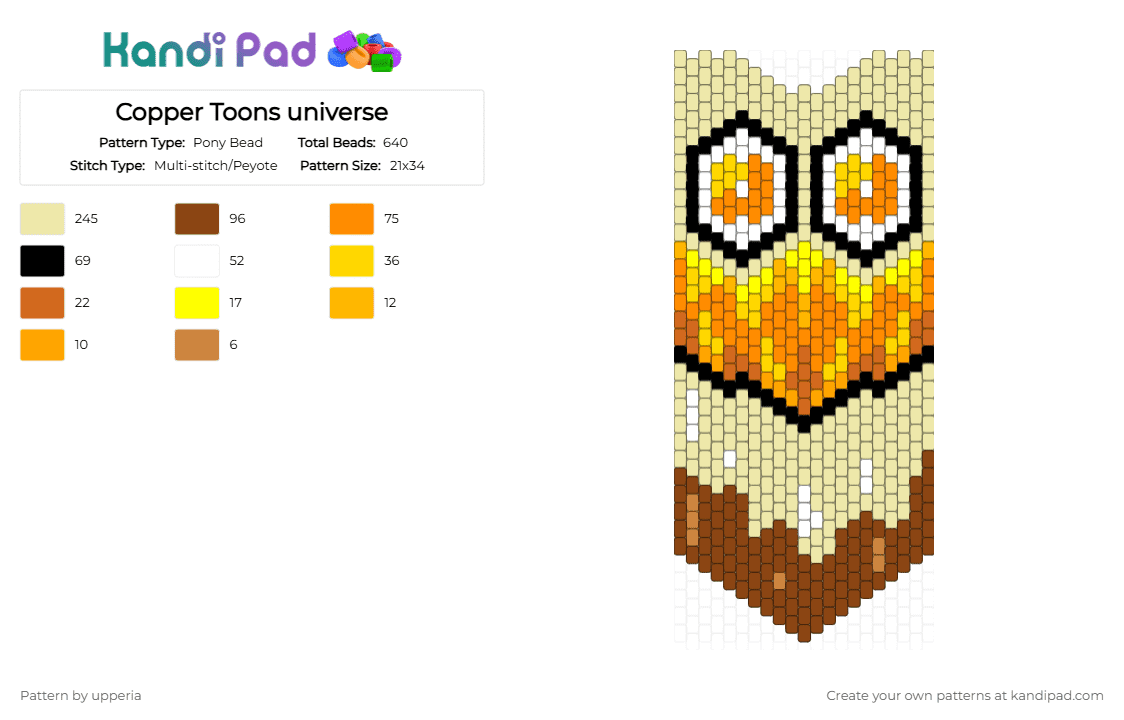 Copper Toons universe - Pony Bead Pattern by upperia on Kandi Pad - yellow,copper,toons universe,dandys world,dandy,dragon,bandana,orange