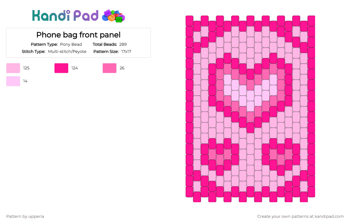Phone bag front panel - Pony Bead Pattern by upperia on Kandi Pad - pink,heart,phone bag,bag