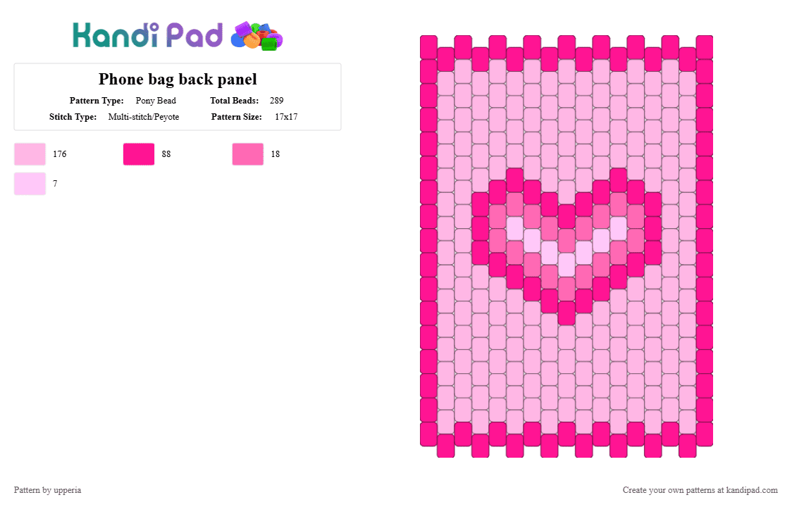 Phone bag back panel - Pony Bead Pattern by upperia on Kandi Pad - pink,phone bag,heart