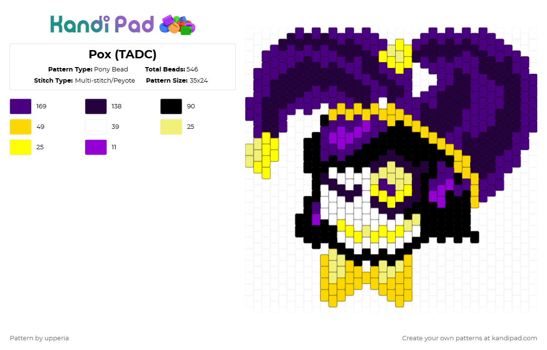 Pox (TADC) - Pony Bead Pattern by upperia on Kandi Pad - yellow,purple