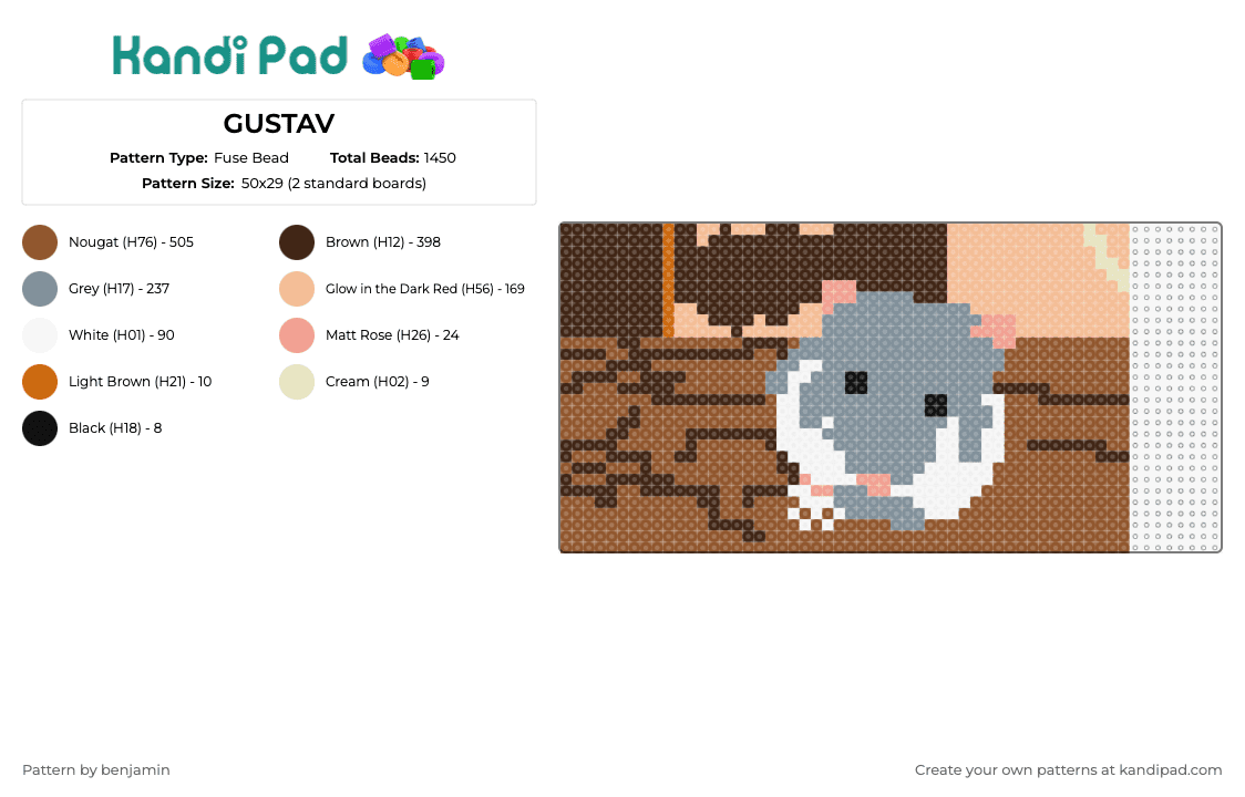 GUSTAV - Fuse Bead Pattern by benjamin on Kandi Pad - hamster,gerbil,animal,rodent,pet,adorable,charming,small,brown,gray