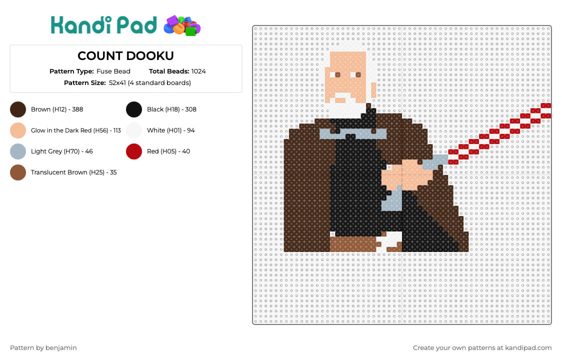 COUNT DOOKU - Fuse Bead Pattern by benjamin on Kandi Pad - wars,scifi,movie,character,jedi,lightsaber,homage,interstellar,sophistication,fans,collectors,brown