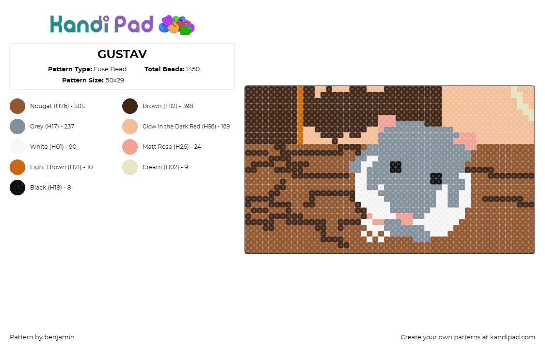 GUSTAV - Fuse Bead Pattern by benjamin on Kandi Pad - hamster,gerbil,animal,rodent,pet,adorable,small,brown,gray