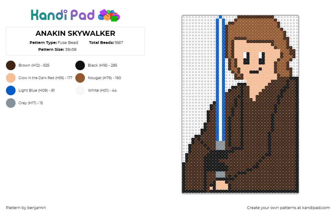 ANAKIN SKYWALKER - Fuse Bead Pattern by benjamin on Kandi Pad - anakin skywalker,star wars,jedi,scifi,movie,character,lightsaber,galactic,hero,b