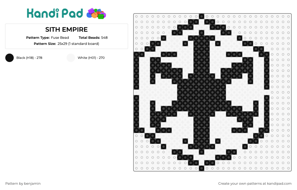 SITH EMPIRE - Fuse Bead Pattern by benjamin on Kandi Pad - sith empire,star wars,scifi,movie,galactic,iconic,formidable,dark side,black,white