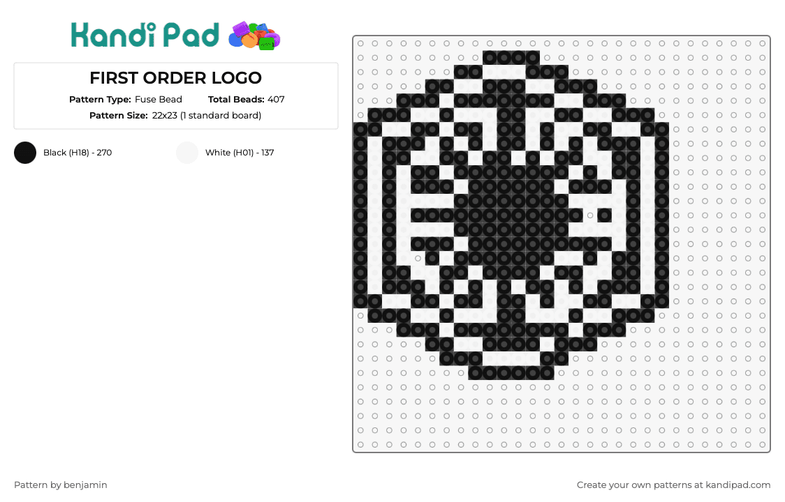 FIRST ORDER LOGO - Fuse Bead Pattern by benjamin on Kandi Pad - first order,star wars,sci-fi,movie,logo,statement,epic,storytelling,universe,black,white
