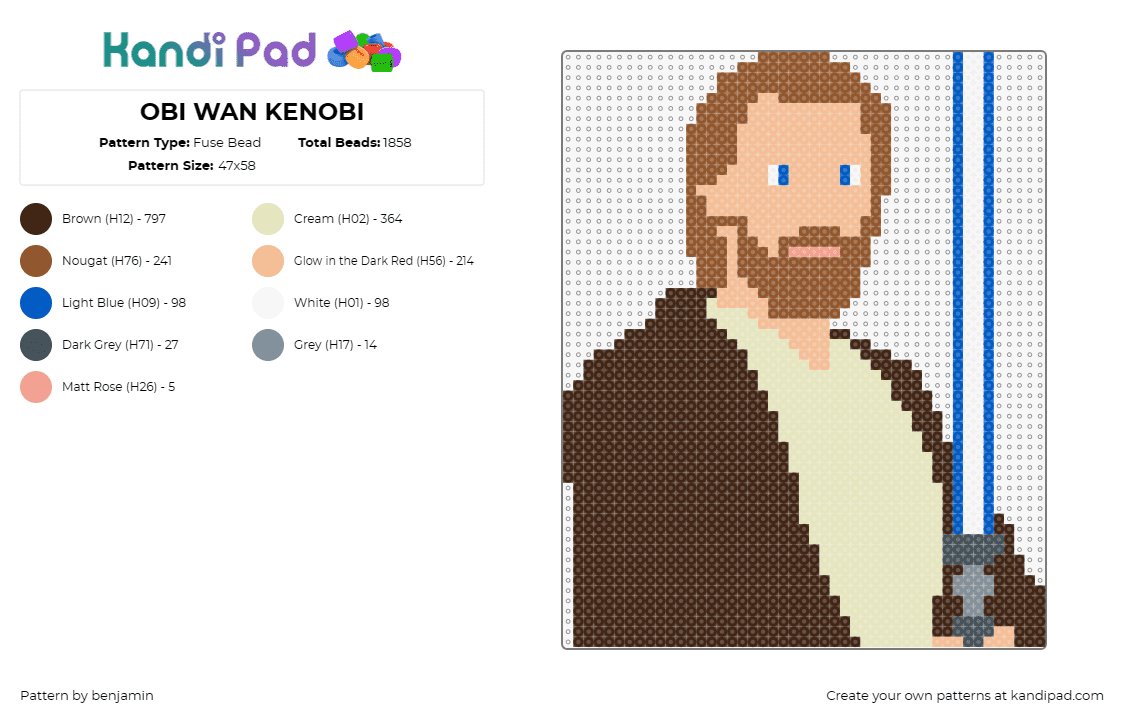 OBI WAN KENOBI - Fuse Bead Pattern by benjamin on Kandi Pad - obi wan kenobi,star wars,scifi,movie,character,jedi,lightsaber,courage,wisdom,no