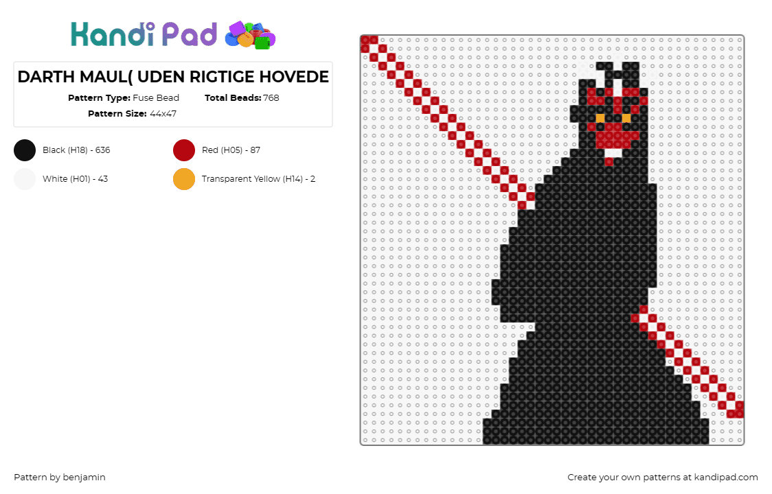 DARTH MAUL( UDEN RIGTIGE HOVEDE - Fuse Bead Pattern by benjamin on Kandi Pad - darth maul,star wars,scifi,movie,character,jedi,lightsaber,sith,villain,double,r