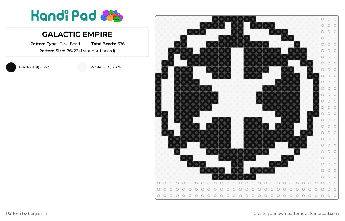 GALACTIC EMPIRE - Fuse Bead Pattern by benjamin on Kandi Pad - galactic empire,star wars,scifi,movie,emblem,dark side,force,imperial,black,white