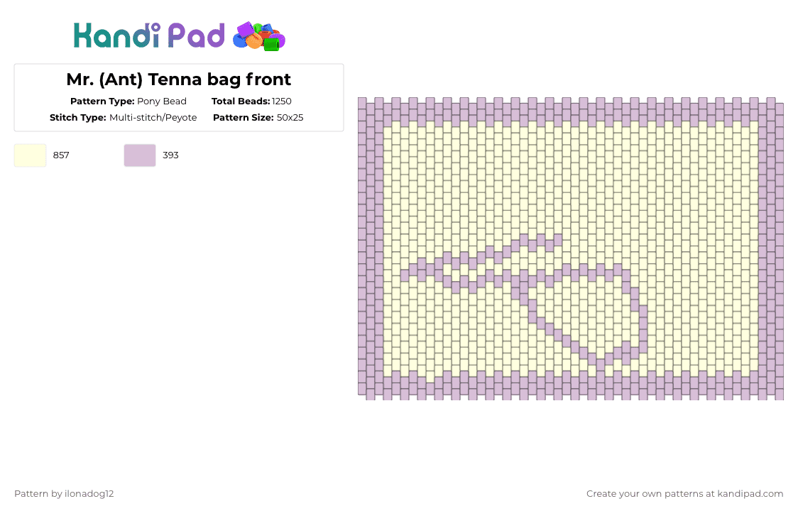 Mr. (Ant) Tenna bag front - Pony Bead Pattern by ilonadog12 on Kandi Pad - pink,white