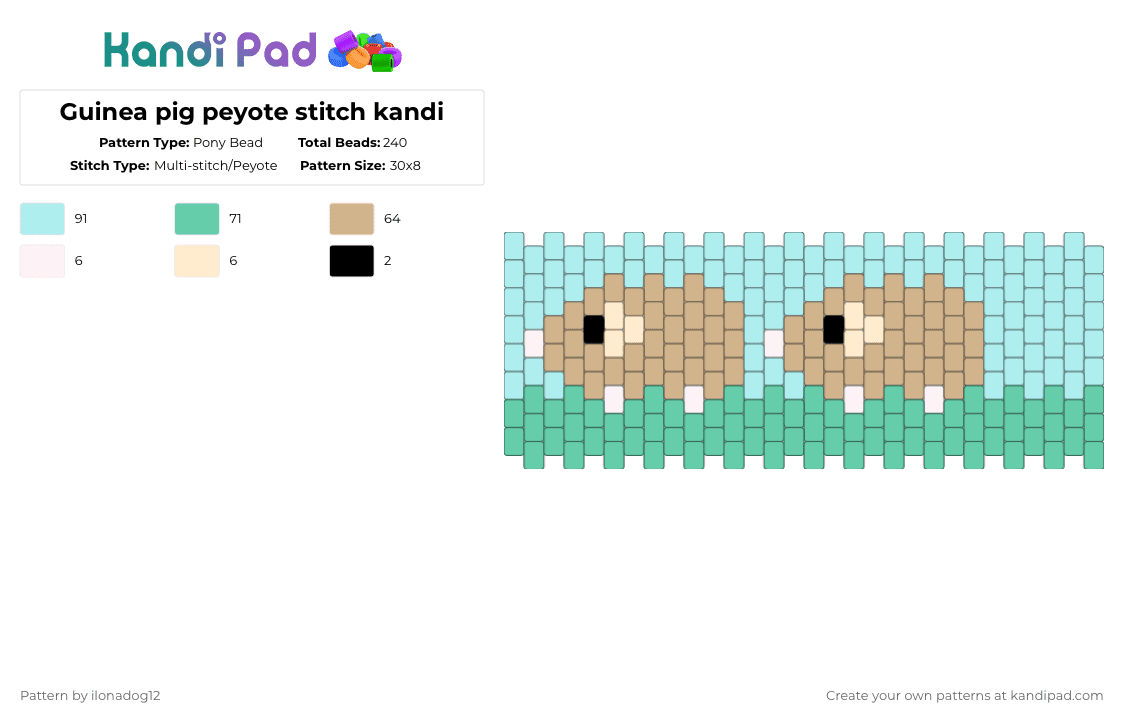 Guinea pig peyote stitch kandi - Pony Bead Pattern by ilonadog12 on Kandi Pad - light blue