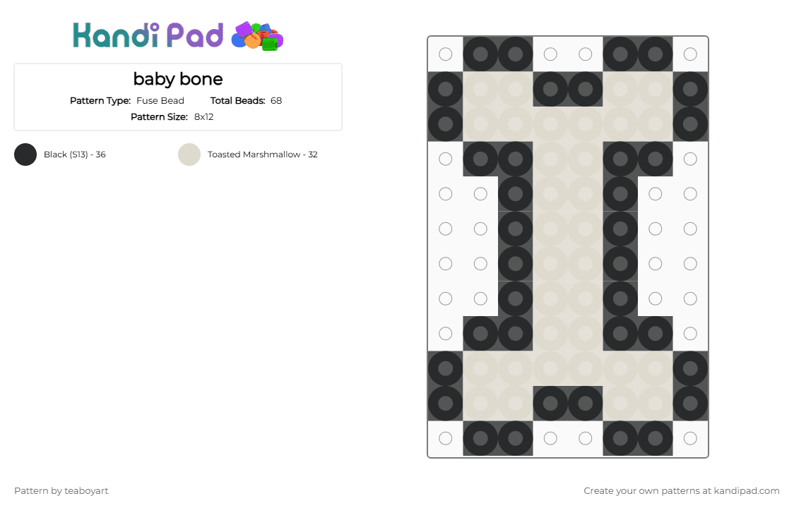baby bone - Fuse Bead Pattern by teaboyart on Kandi Pad - black,beige