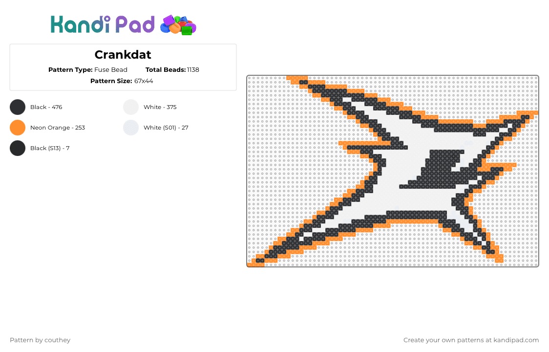 Crankdat - Fuse Bead Pattern by couthey on Kandi Pad - crankdat,logo,dj,music,dubstep,edm,orange,white,rave,festival,bass