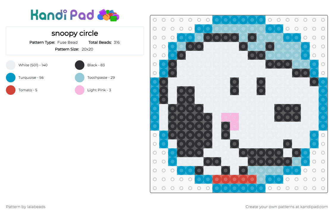 snoopy circle - Fuse Bead Pattern by lalabeads on Kandi Pad - white,light blue