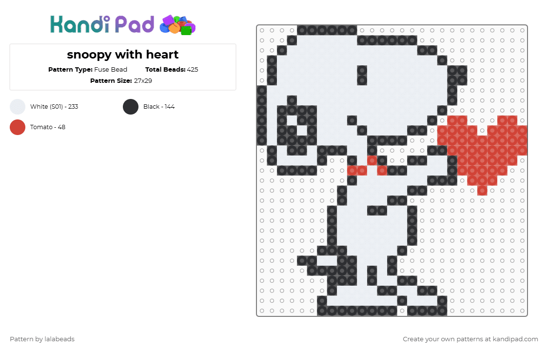 snoopy with heart - Fuse Bead Pattern by lalabeads on Kandi Pad - white