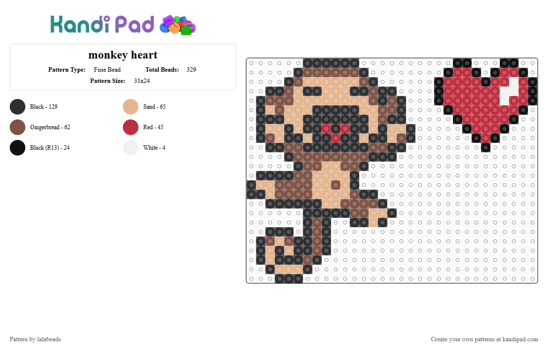 monkey heart - Fuse Bead Pattern by lalabeads on Kandi Pad - beige,tan