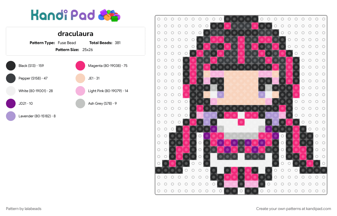 draculaura - Fuse Bead Pattern by lalabeads on Kandi Pad - beige, black, pink