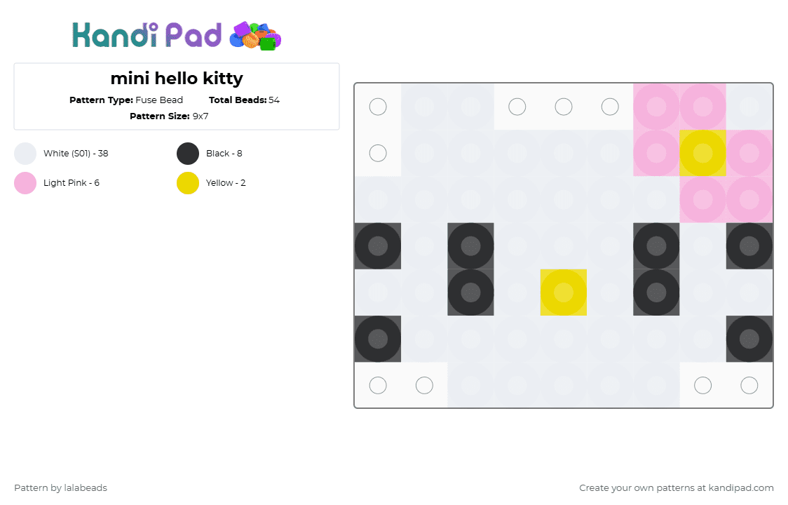 mini hello kitty - Fuse Bead Pattern by lalabeads on Kandi Pad - white,pink