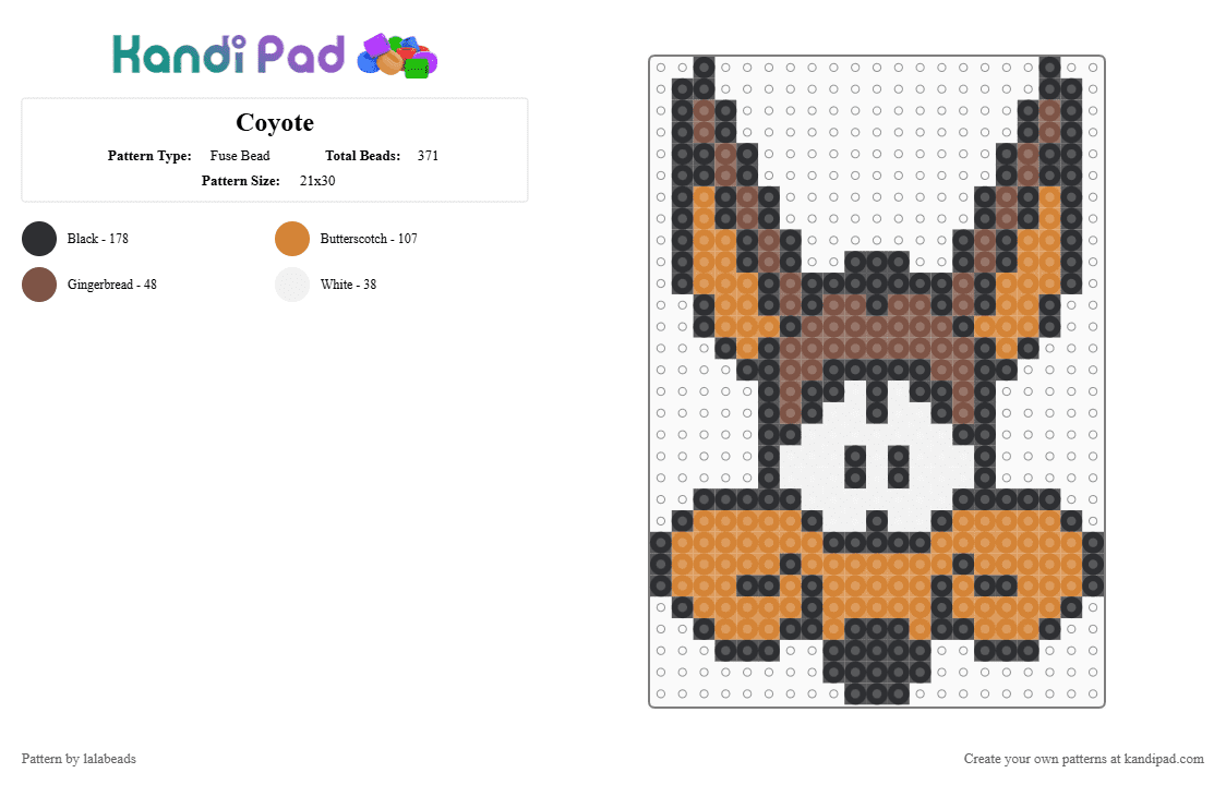 Coyote - Fuse Bead Pattern by lalabeads on Kandi Pad - wil e coyote,roadrunner,looney tunes,cartoon,tan,orange