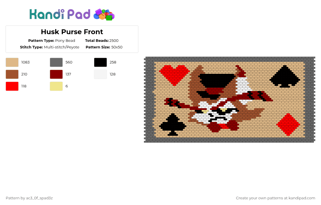 Husk Purse Front - Pony Bead Pattern by ac3_0f_spad3z on Kandi Pad - gray,beige,purse,hazbin hotel,husk